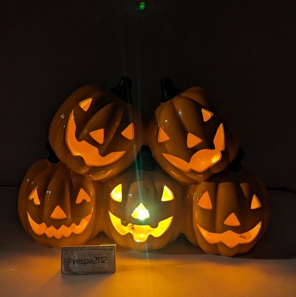 Halloween Pumpkin Stack Light Up LED Orange Ceramic